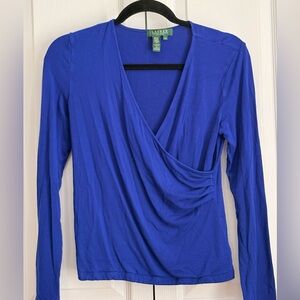 Ralph LaurenBlue Long Sleeve Wrap Top, Vintage, size medium petite